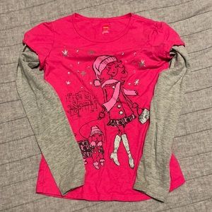 Girls Long sleeve pink & grey T-Shirt